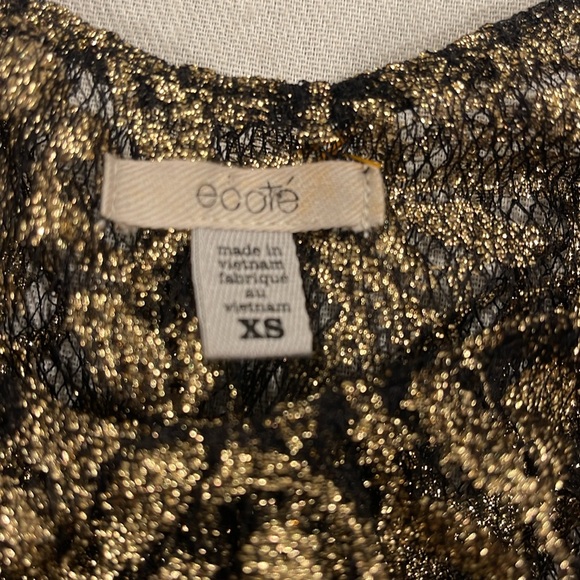 B1714 ECOTE-Black and gold lacy sheer shirt XS - Picture 2 of 3